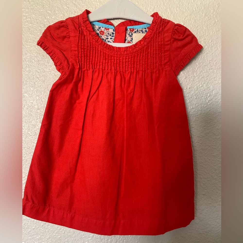 Mini Boden Red Corduroy Floral Lined Dress Baby Girls